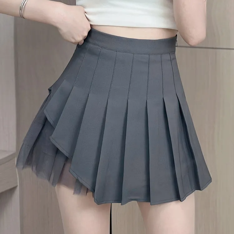 高腰网纱拼接a女夏季2025新款百搭时尚A字百褶裙女款爆款2025新款