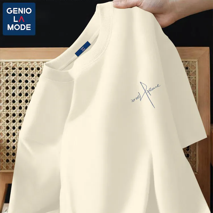 GENIOLAMODE纯棉t恤男夏季青年高街正肩重磅短袖宽松潮牌百搭半袖