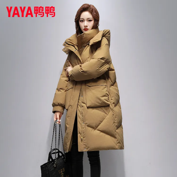 YAYA/鸭鸭长款羽绒服女2025新款冬季时尚休闲宽松加厚保暖外套
