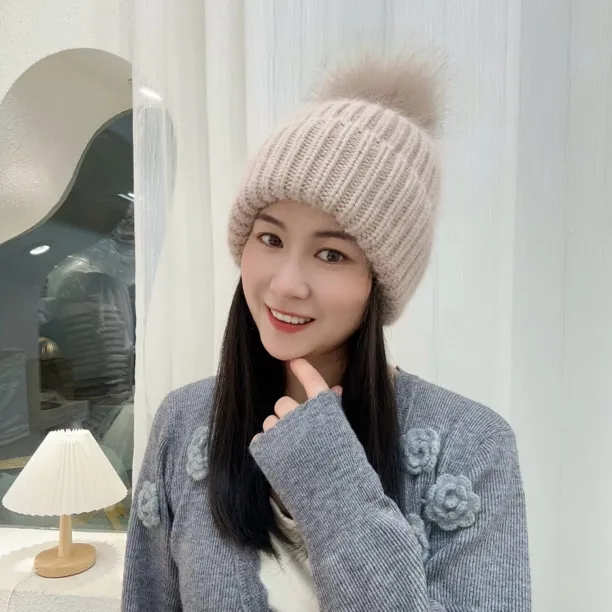 高定设计师款花儿与少年同款秋冬保暖兔毛针织帽毛球帽女毛线帽