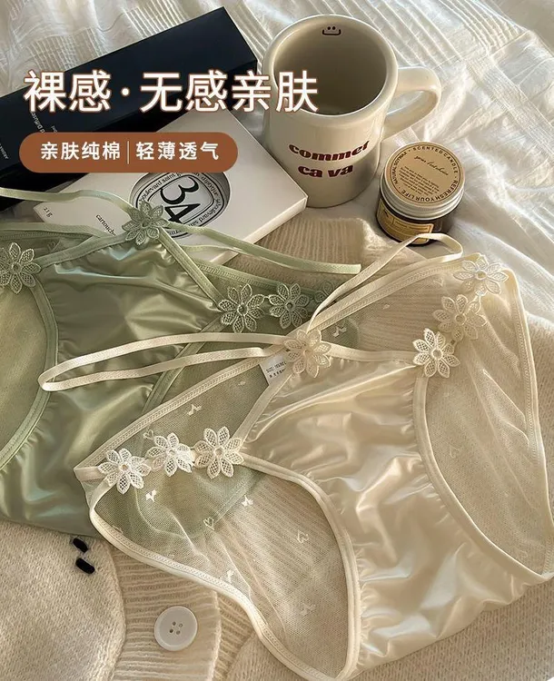 时尚立体绣花蕾丝内裤少女网纱纯欲薄款低腰情调新款透气短裤