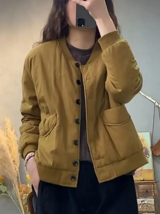短款复古棉衣棉服女士外套2025秋冬季新款夹棉加厚小个子女装大码