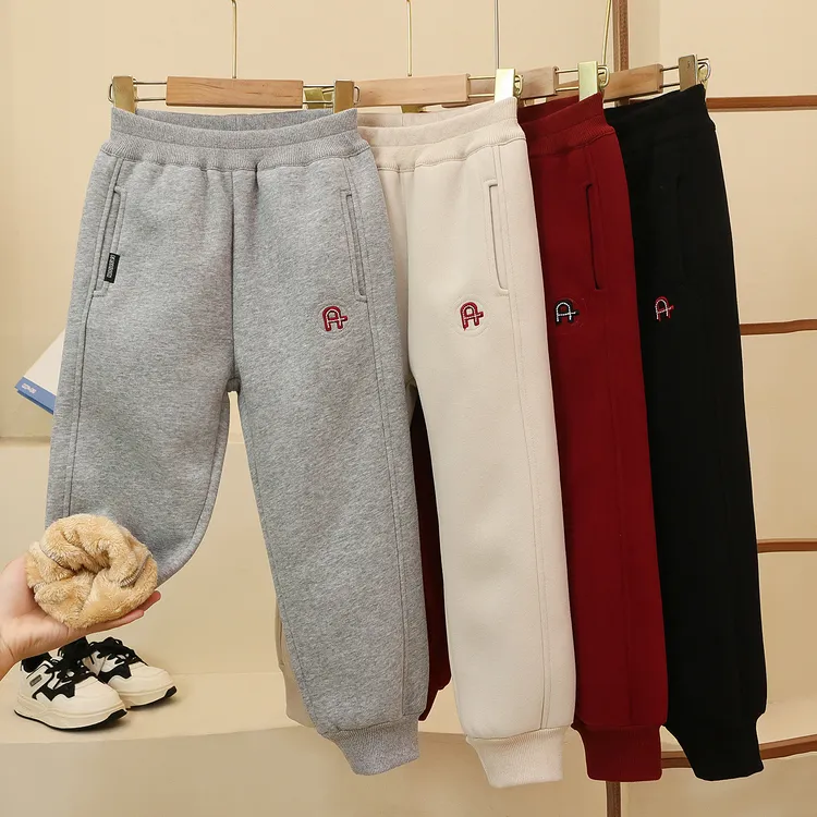 加绒加厚儿童裤子冬季新款童裤男童女童同款束脚裤洋气保暖百搭裤