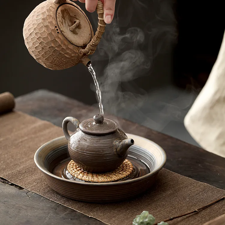 中式壶承陶瓷干泡台圆形家用茶具配件紫砂壶底座承托茶壶垫复古
