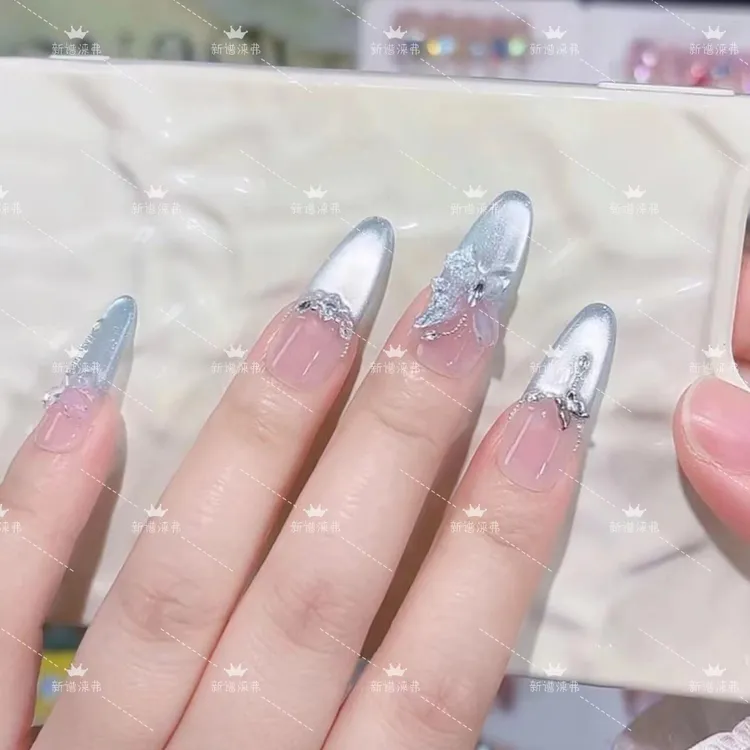 「天池」纯手工穿戴美甲猫眼立体浮雕手绘光疗甲可拆卸指甲