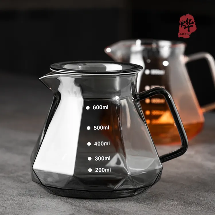 烨微咖高硼硅玻璃钻石形渐变橙色玻璃壶黑曜石加厚耐热防爆分享壶