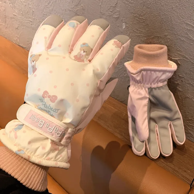 【可触屏】2025新款加绒可爱滑雪手套女士秋冬天加厚防寒防风手套