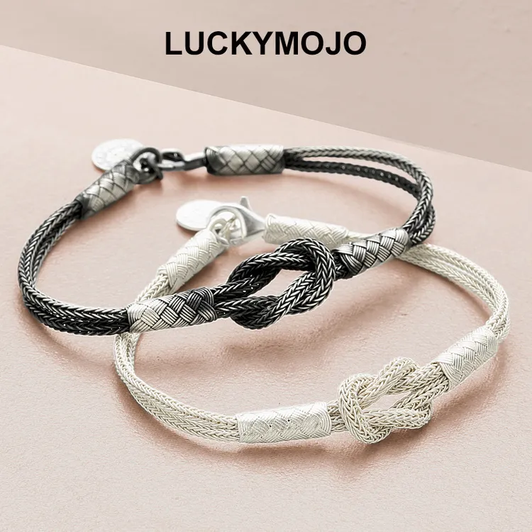 LUCKYMOJO 足银手链 土耳其银手链手工编织情侣小众手链男生女生