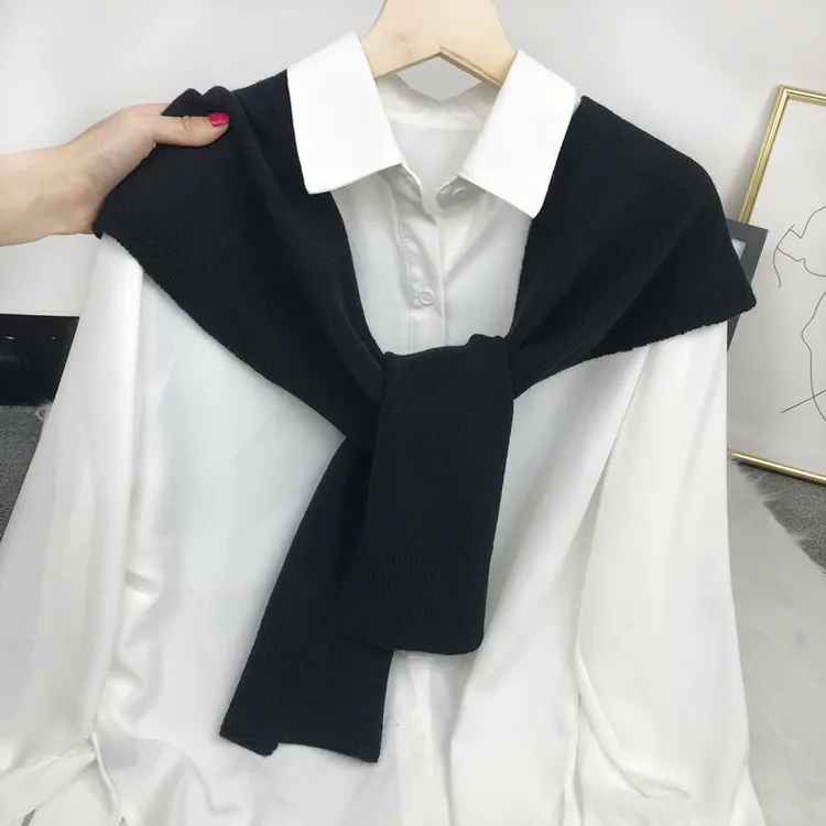 男士披肩外搭韩版秋冬新款纯色搭肩针织披肩外搭网红打结围巾围脖