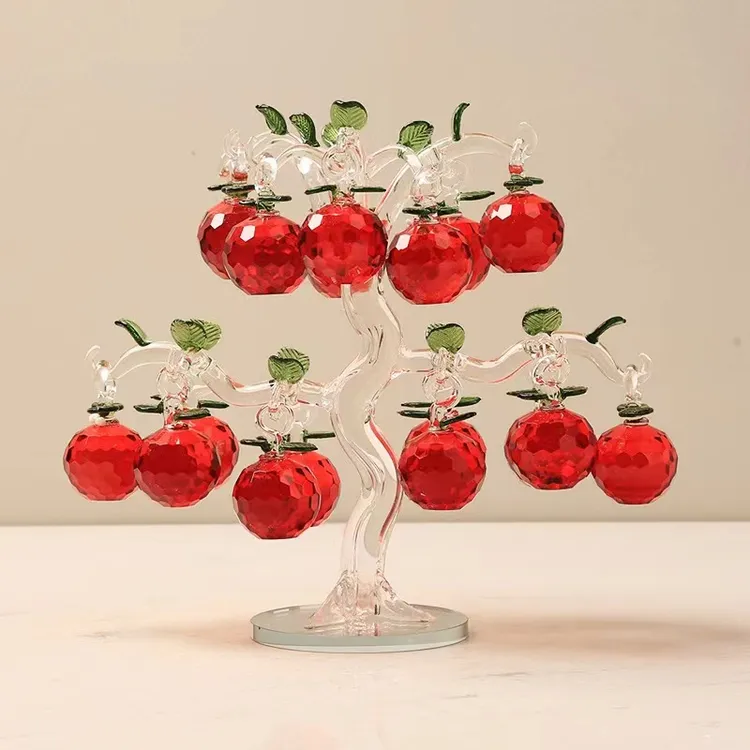 高档苹果树现代轻奢水晶琉璃苹果树摆件创意客厅玄关乔迁送礼装饰