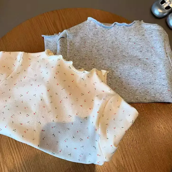 新品女童打底衫秋季新款百搭偏厚碎花T恤中小童洋气打底长袖上衣