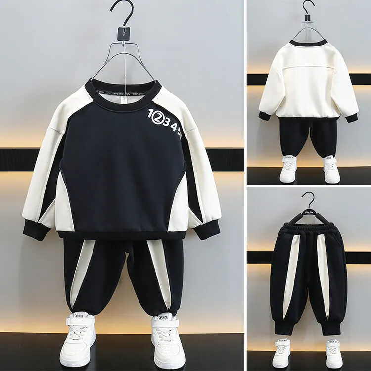 男童套装时髦韩版撞色拼接运动两件套帅气中小童秋季宽松休闲童装