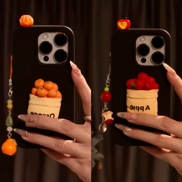 新款橘子苹果挂件适用iPhone17promax苹果16/15手机壳14立体13女