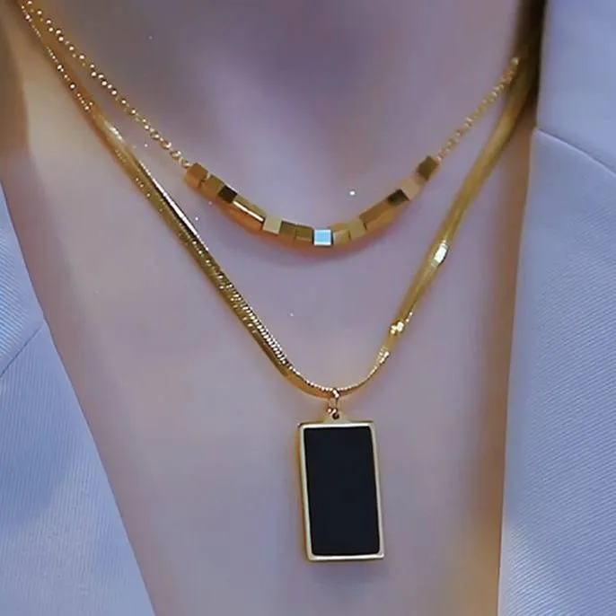 钛钢项链 双层叠戴锁骨链黑色气质百搭女ins网红配饰轻奢时尚小众