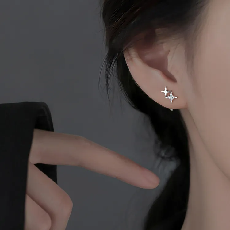 足银耳饰 999纯银星星耳钉女轻奢养耳洞耳环小众高级感设计感精致