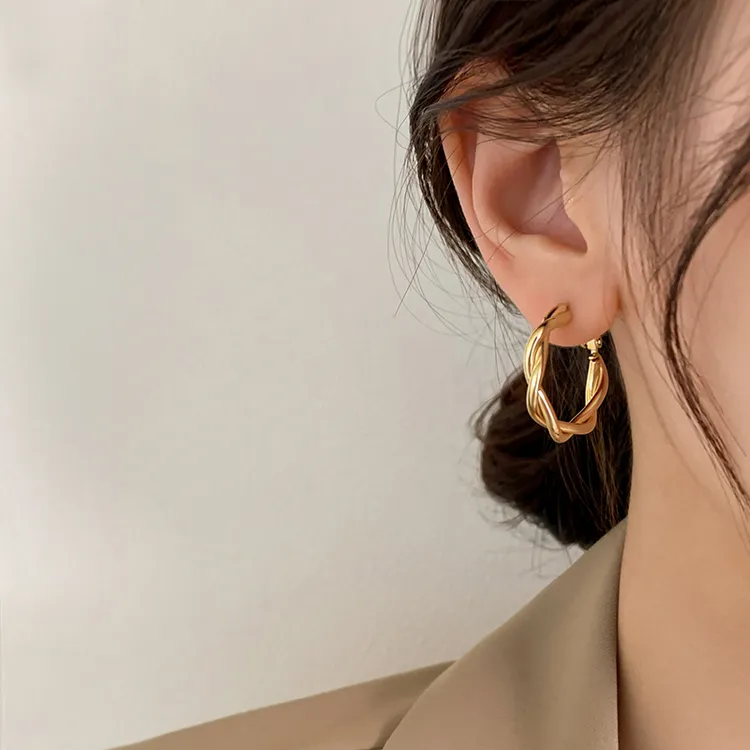 合金耳饰 925银针麻花耳圈时尚个性圈圈耳钉气质小众耳环高级感