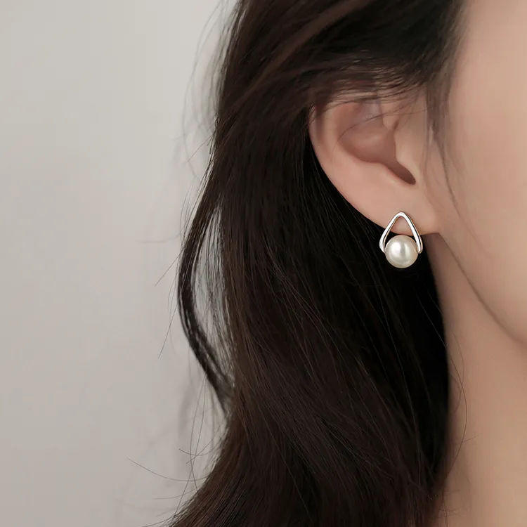 足银仿珍珠耳饰 999纯银耳钉轻奢气质小众ins设计感百搭耳环精致