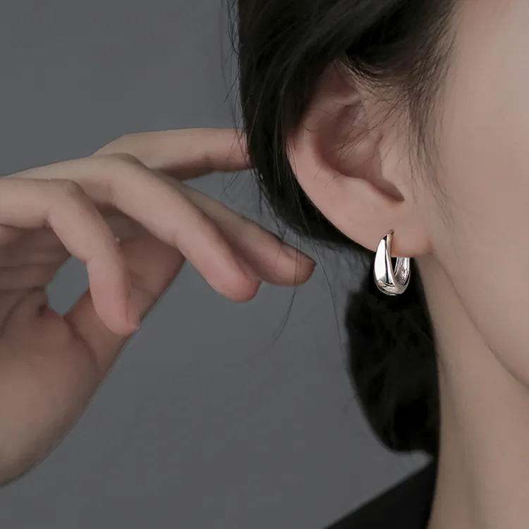 足银耳饰 999纯银素圈耳环女气质光面耳圈小众设计冷淡风简约耳钉