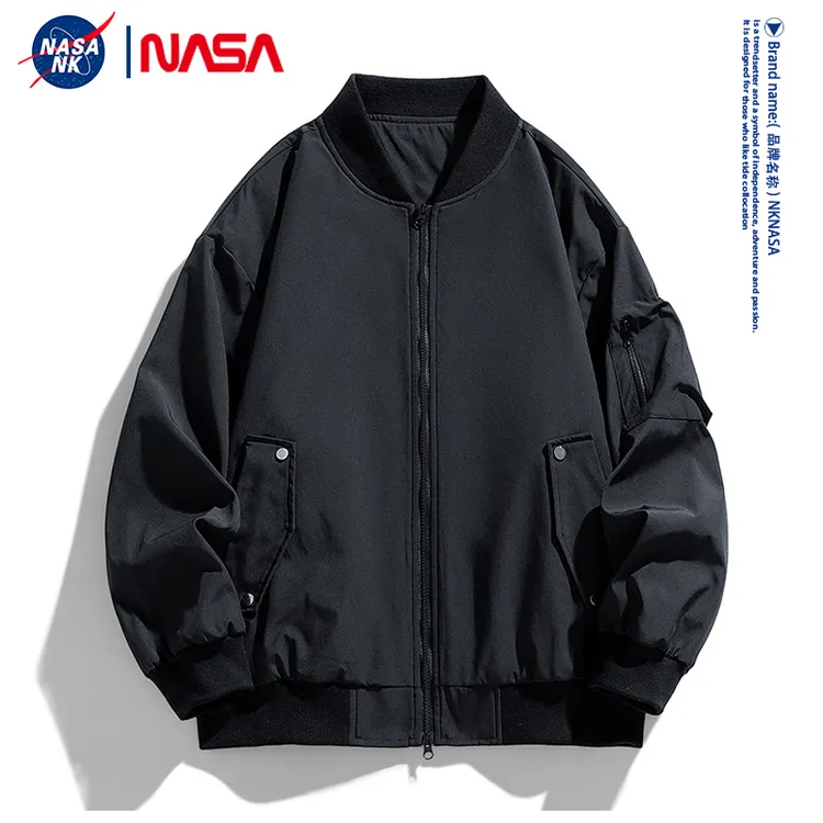 NASA联名棒球领外套男士春秋款潮牌宽松飞行夹克防水透气上衣服ZK