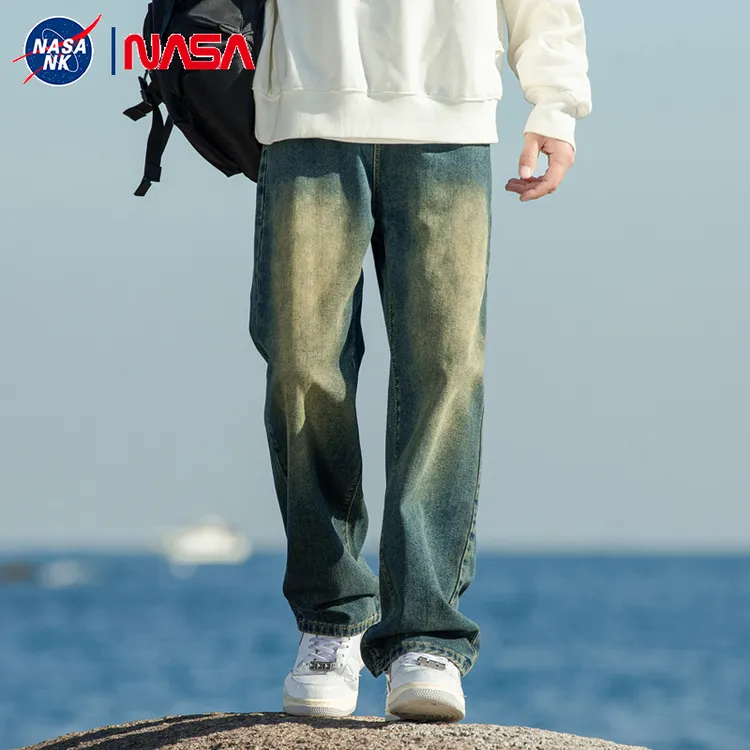 NASA联名美式高街牛仔裤男生秋季宽松直筒2026新款春秋款阔腿裤子