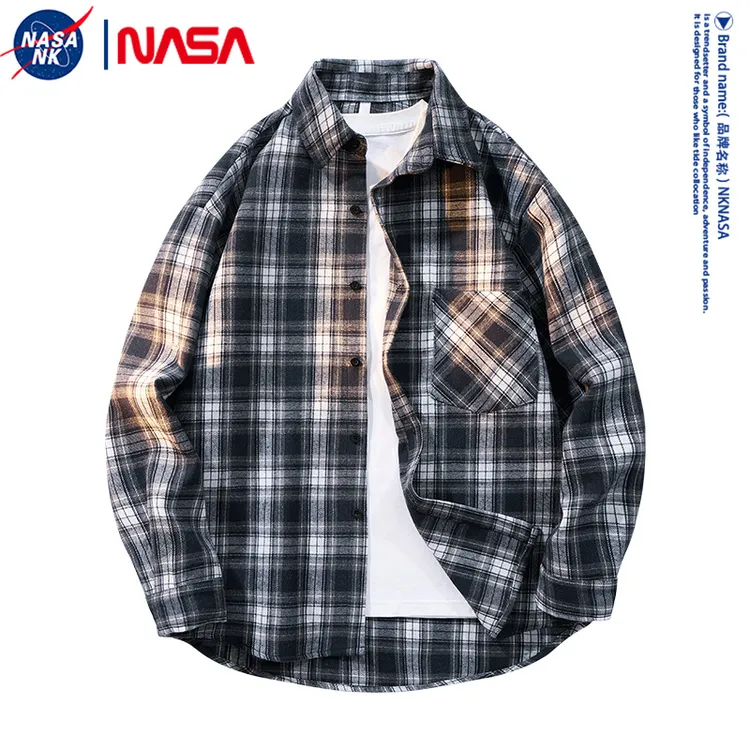 NASA联名日系格子衬衫男士2026新款春秋季潮牌休闲长袖衬衣服外套