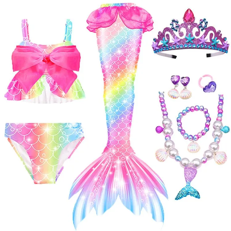 美人鱼温泉泳衣公主尾巴儿童泳衣女孩分体比基尼宝宝泳装潜水服装