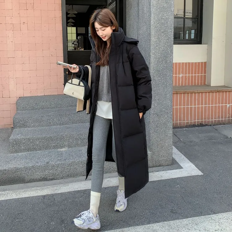 新款中戏90白鸭绒加绒加厚超长款情侣羽绒服外套女