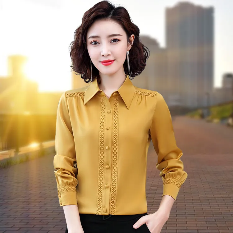 绸缎面衬衫女长袖上衣加绒厚保暖春秋冬新款百搭洋气时尚打底衬衣