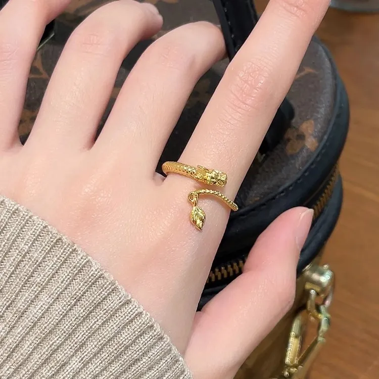 铜合金戒指 神龙摆尾戒指女本命年龙年小众金戒子开口可调节指环