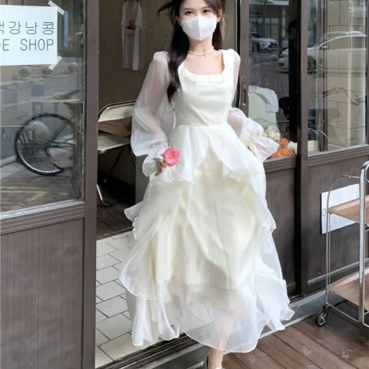 【生日裙】神明少女裙法式甜美收腰连衣裙气质显瘦高个子长裙仙女裙