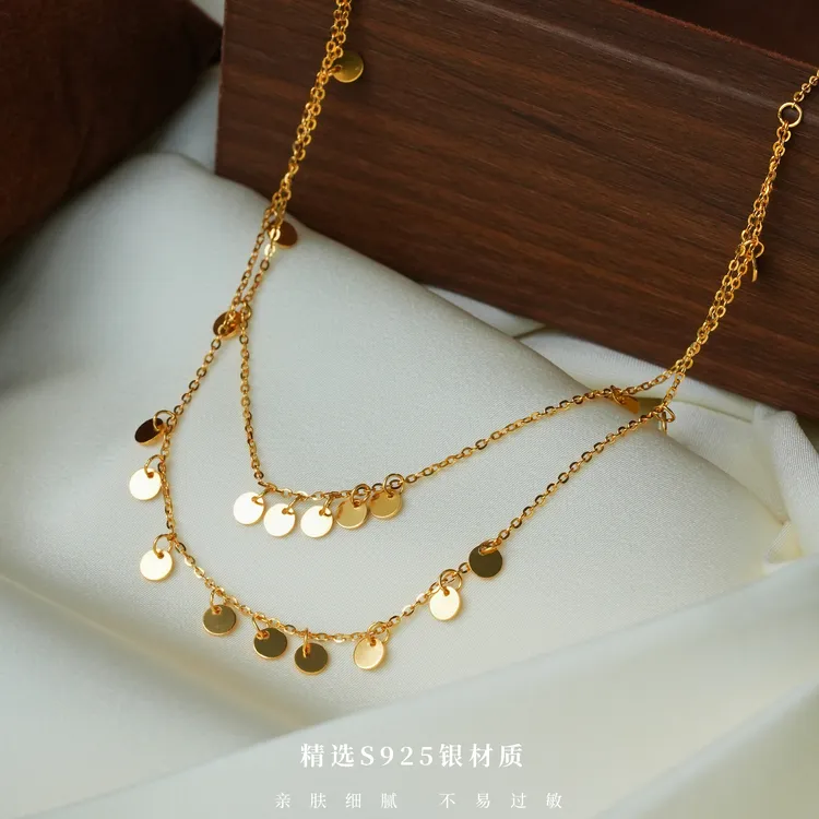 丽沁 坠链均925银 法式温柔星光点点圆片锁骨链气质时尚百搭颈链