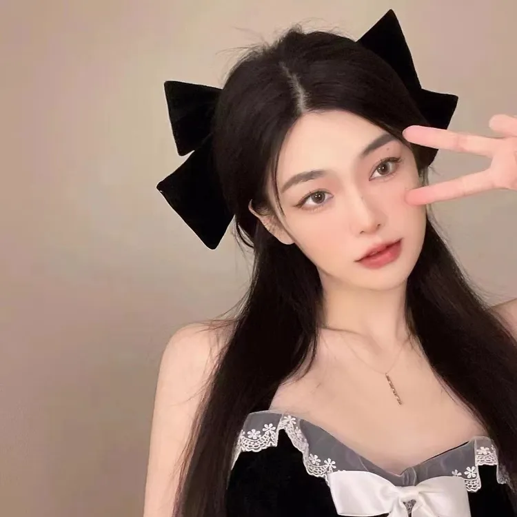 32CM法式黑色丝绒蝴蝶结发夹女特大号发饰秋冬头饰发卡夹子发夹女