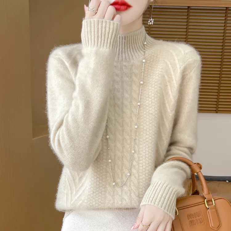 重磅羊绒衫！2025秋冬新款加厚宽松针织毛衣半高领纯色扭花100%