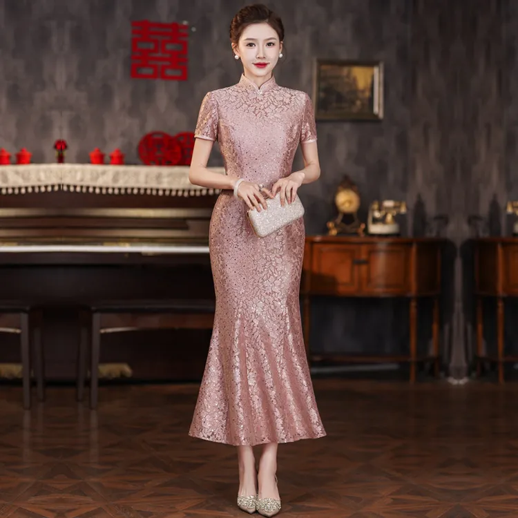 中国风蕾丝高贵修身中长款气质显瘦喜婆婆妈妈装2025新款爆款