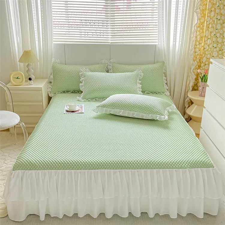 冰豆豆A类冰丝凉席舒适柔软床裙款可水洗可折叠防滑凉席三件套商品图