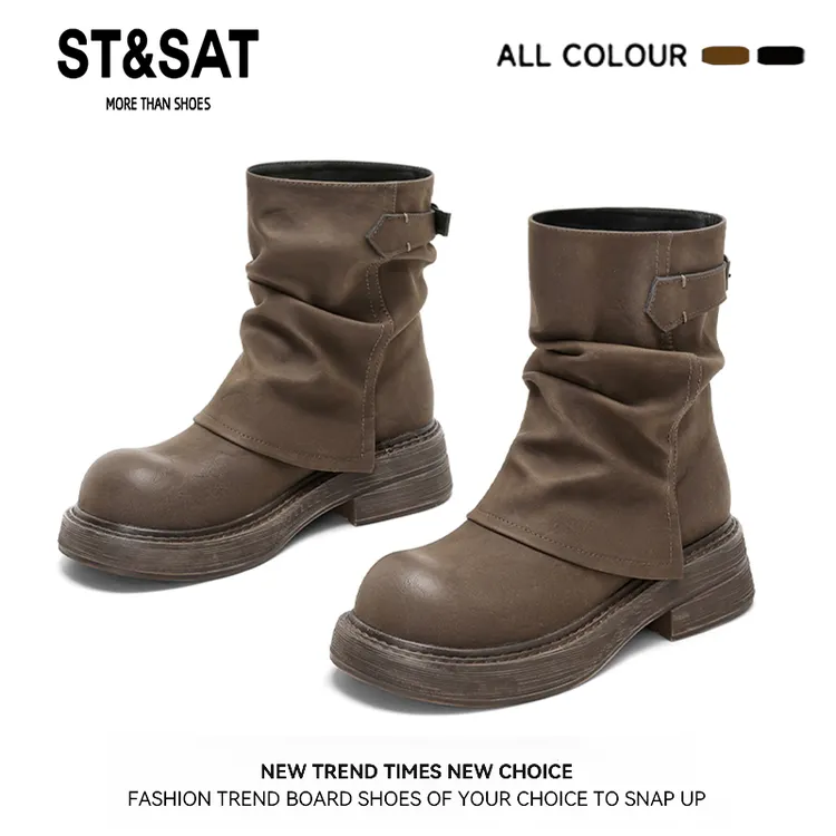 星期六4.5cm高跟不累脚机车短靴弹力瘦瘦靴网红ins炸街中筒马丁靴