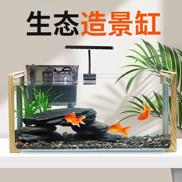 生态鱼缸客厅小型超白玻璃浴缸家用免溪流缸桌面造景换水金鱼缸