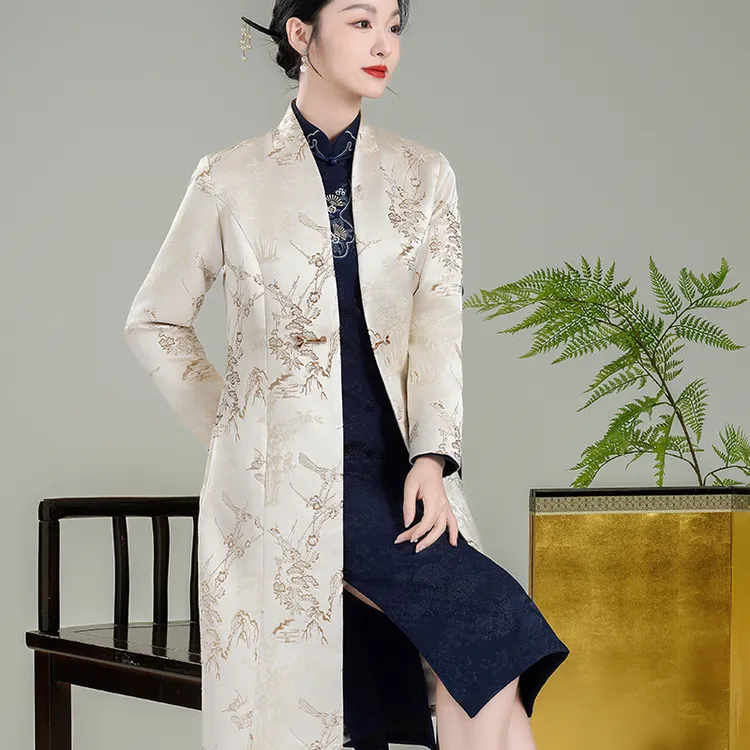 秀观唐金鹊2025冬装新款改良新中式国风女装风衣旗袍唐装外套大衣