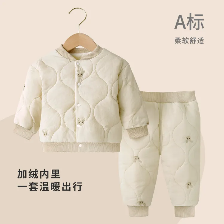 儿童冬季加绒加棉保暖套装婴幼儿轻盈无压感舒适柔软宝宝分体套装
