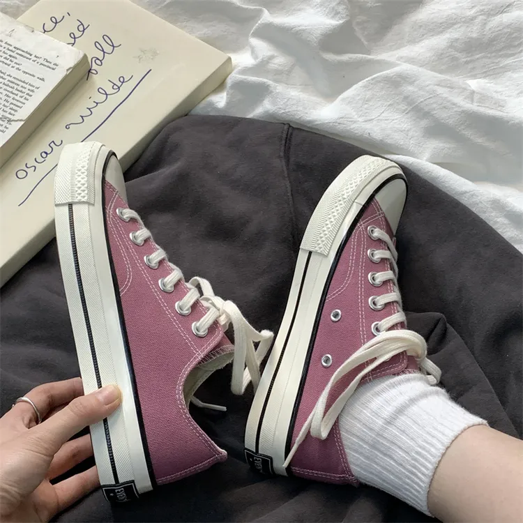 原创2025春秋新款粉色1970s低帮帆布鞋男女厚底百搭情侣板鞋ins潮