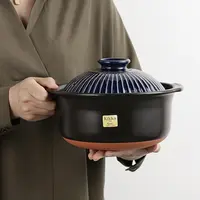 波佐见烧Ginpo万古烧菊花双盖砂锅家庭煮饭高温炖菜设计加热