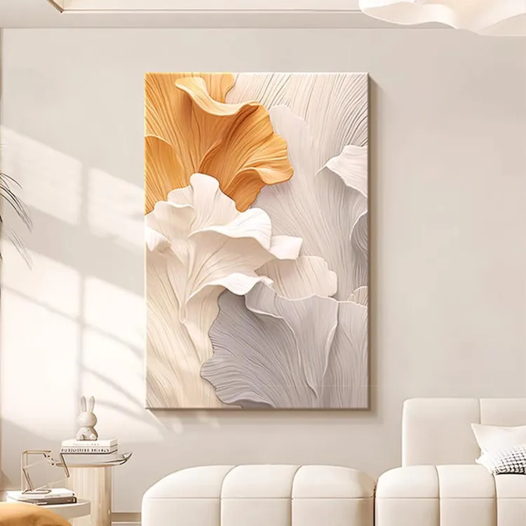 奶油风客厅装饰画抽象艺术银杏落地画沙发背景墙客厅背景墙挂画
