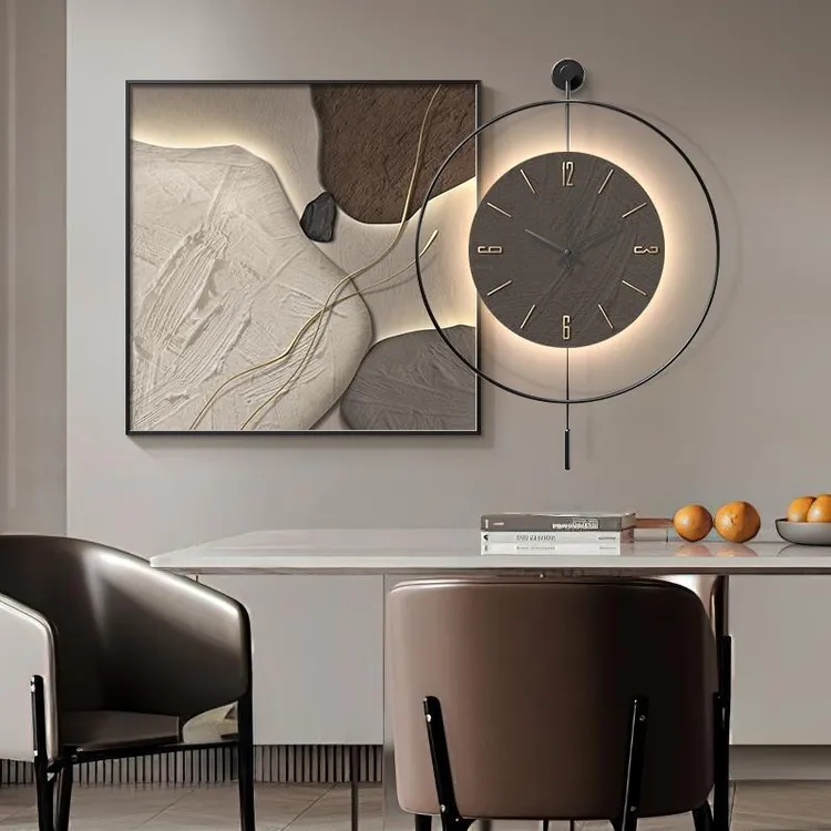 石来运转餐厅装饰画带时钟现代轻奢高级感饭厅挂画简约餐桌边挂钟
