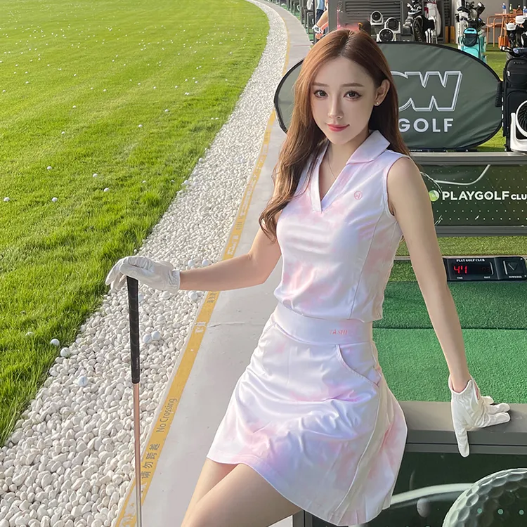 TASHI夏季新款高尔夫服装女士时尚修身无袖上衣速干运动golf短裙