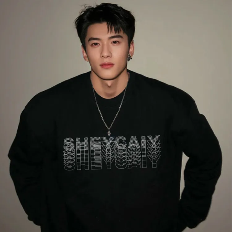 美式复古圆领卫衣潮牌男2025新款休闲宽松纯棉秋冬款加绒加厚上衣