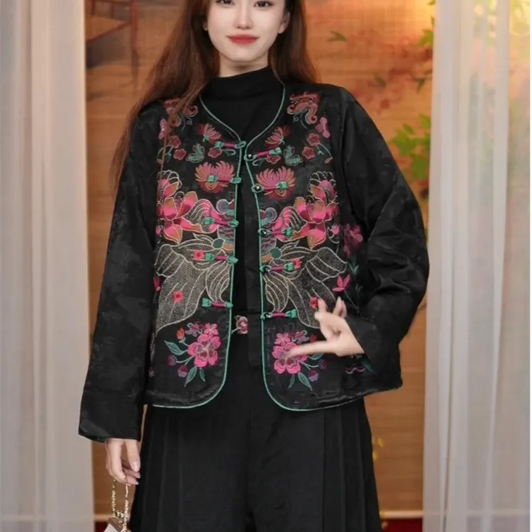 【年年有鱼】冬季新款加厚棉衣民族风绣花夹棉外套重工刺绣棉服