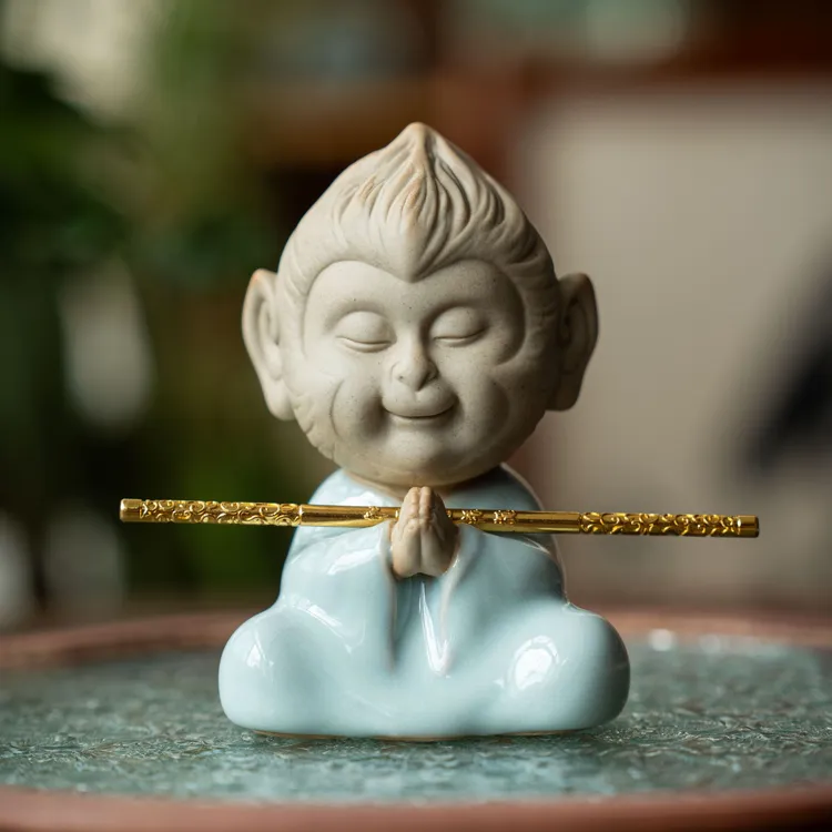 简匠汝瓷当代天青大圣孙悟空茶宠高级把件桌面摆件开片可养茶宠