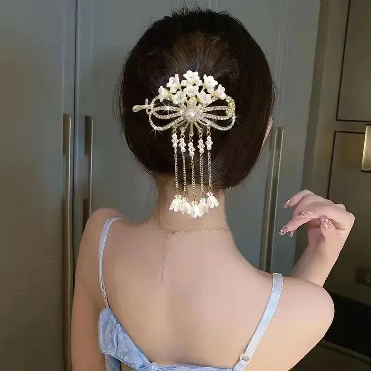 lennik/lennik风铃新款流行兰花吊坠发夹古风仙女网红抓夹大号夹