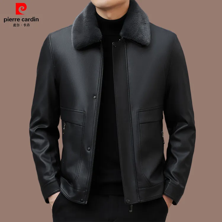 皮尔卡丹 皮毛一体可脱卸外套加绒男装休闲高端皮上衣冬款保暖休