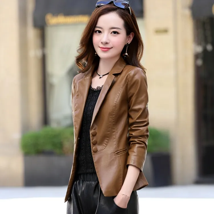 女士皮衣外套女短款春秋2025年新款爆款时尚修身收腰PU皮夹克西装